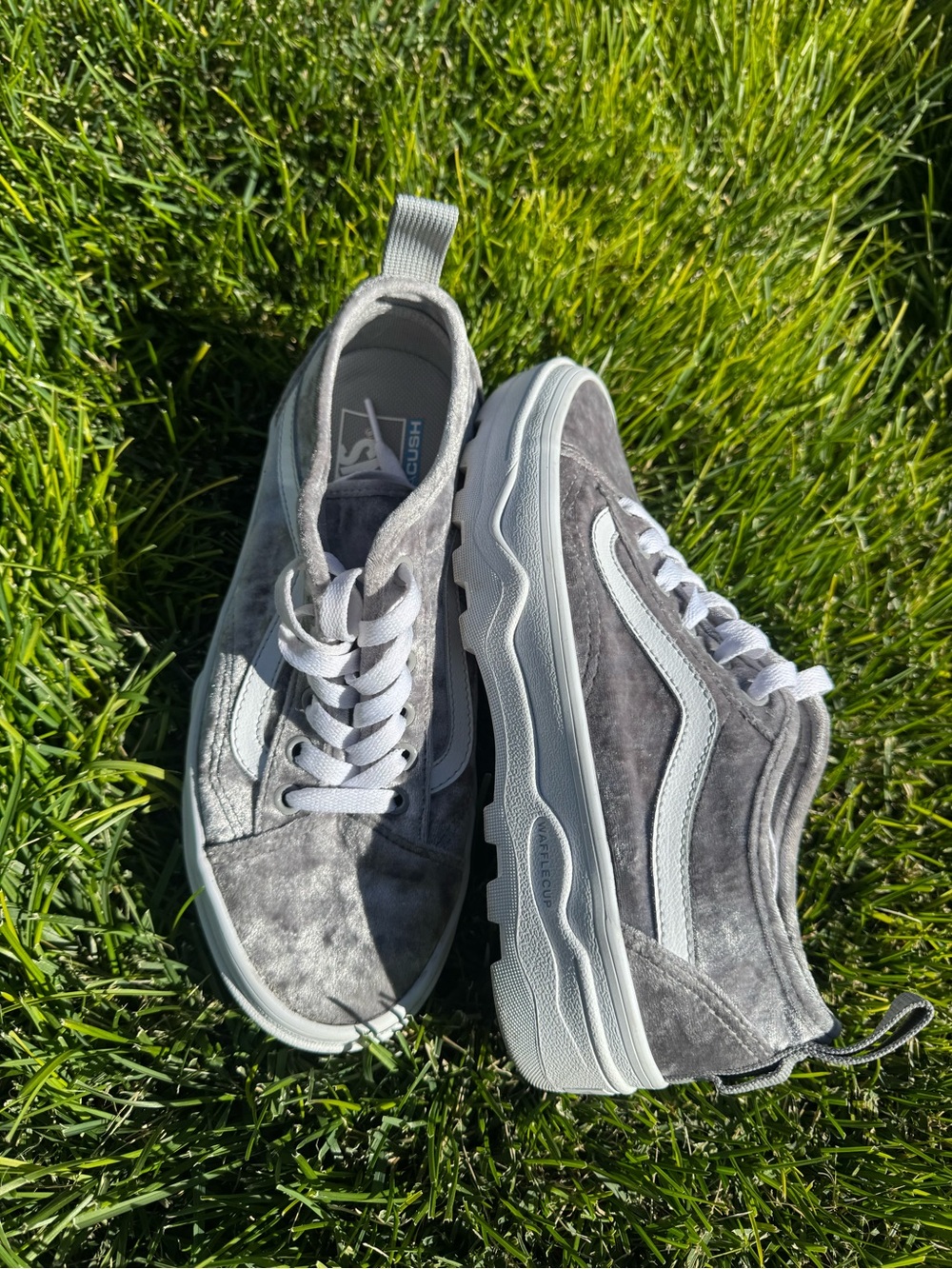 Women’s Vans Gray Crushed Velvet Old Skool sneaker Size 7.5